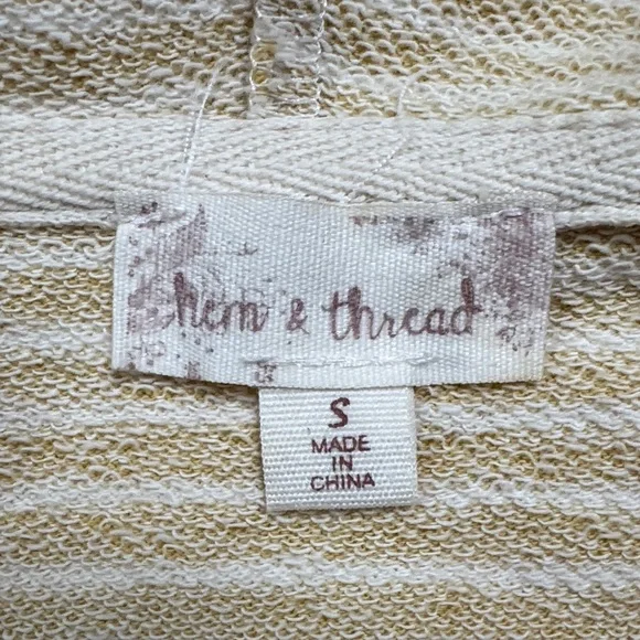 🎉HP🎉 Hem & Thread Striped Terry Hoodie 💗 Mustard Sage Green & Gray - Picture 15 of 16